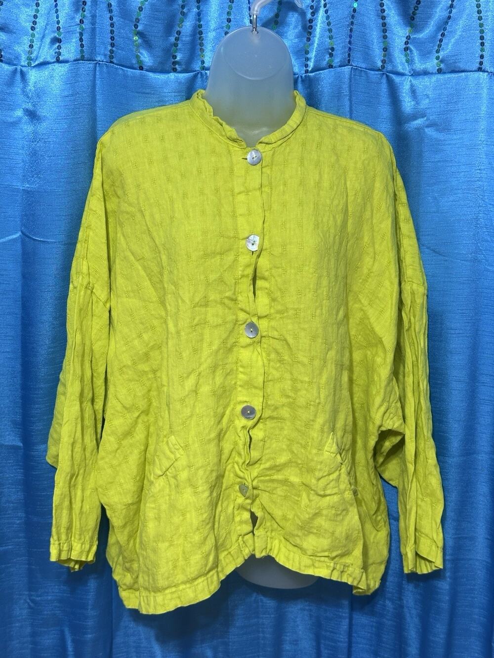 Bryn Walker Danuta Oversized Linen Button Up Top Boxy SZ L Yellow Loose Relaxed